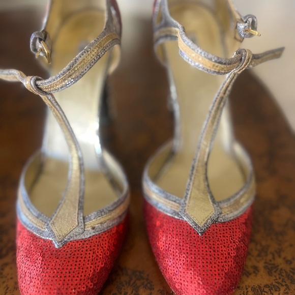Red and Silver sequins and crystal heel t strap pump IT40 - Picture 8 of 10